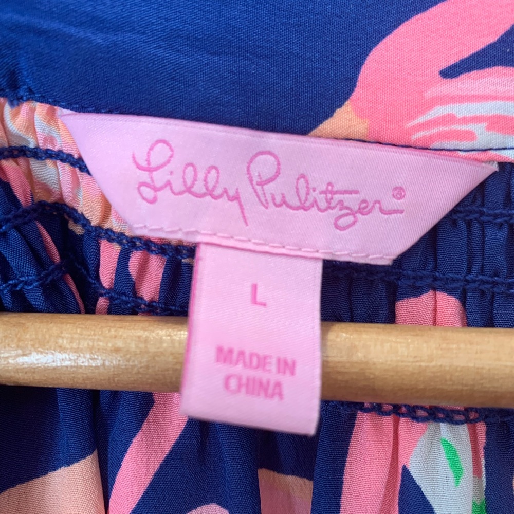 Lilly Pulitzer Elsa - “Gimme Some Leg” Flamingo Blouse Top (L)